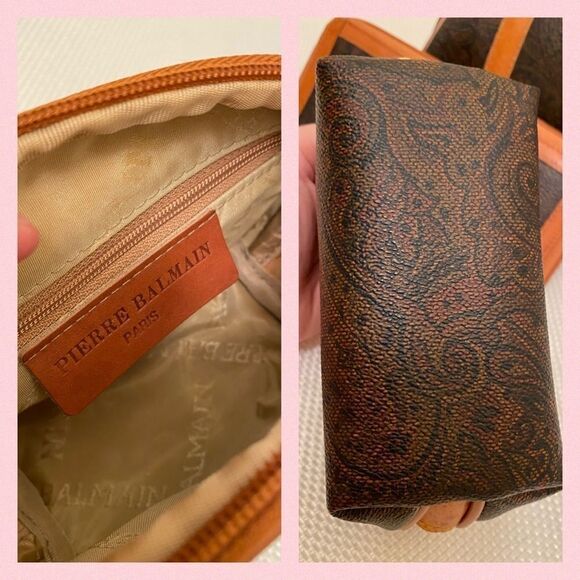 VINTAGE Pierre Balmain 3 piece set purse, wallet and makeup bag paisley Leather - Picture 9 of 14